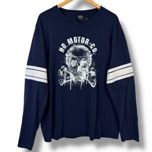 Harley Davidson Long Sleeve Crewneck Varsity Tshirt Dark Blue White Stripes 2XL